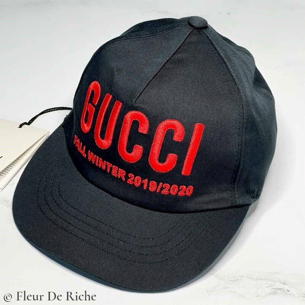 Gucci Fall/Winter 2019/2020 Black Hat with Red Embroidered Logo XS